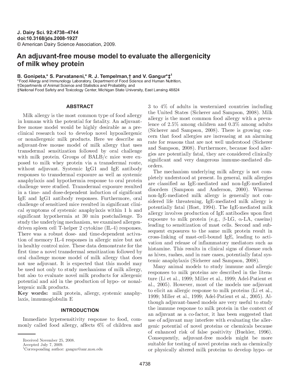 An adjuvant-free mouse model to evaluate the allergenicity of milk whey protein