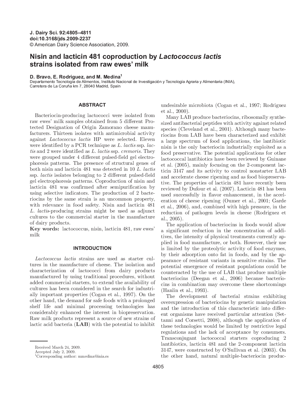 Nisin and lacticin 481 coproduction by Lactococcus lactis strains isolated from raw ewes' milk