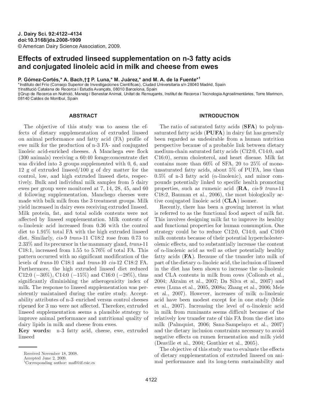 Effects of extruded linseed supplementation on n-3 fatty acids and conjugated linoleic acid in milk and cheese from ewes