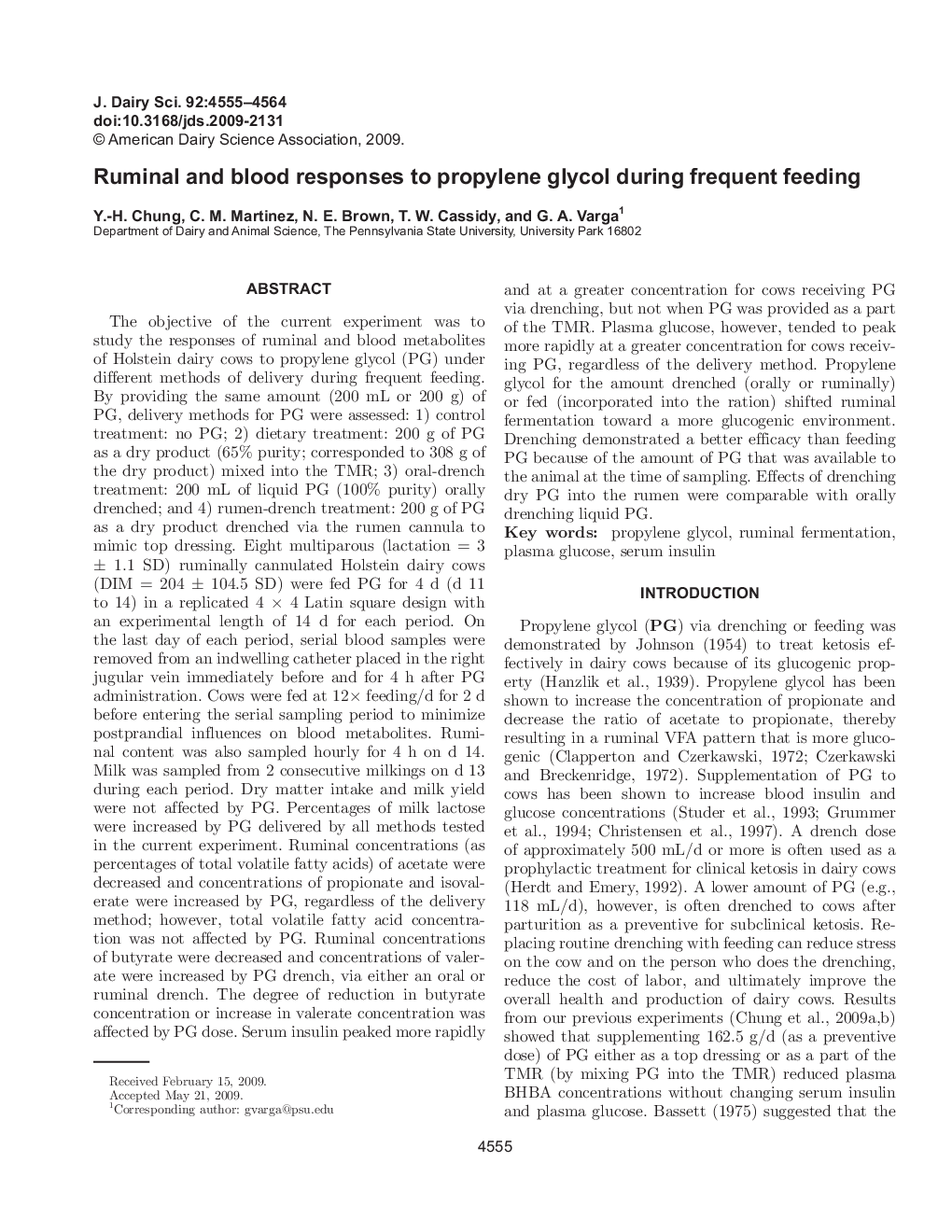 Ruminal and blood responses to propylene glycol during frequent feeding