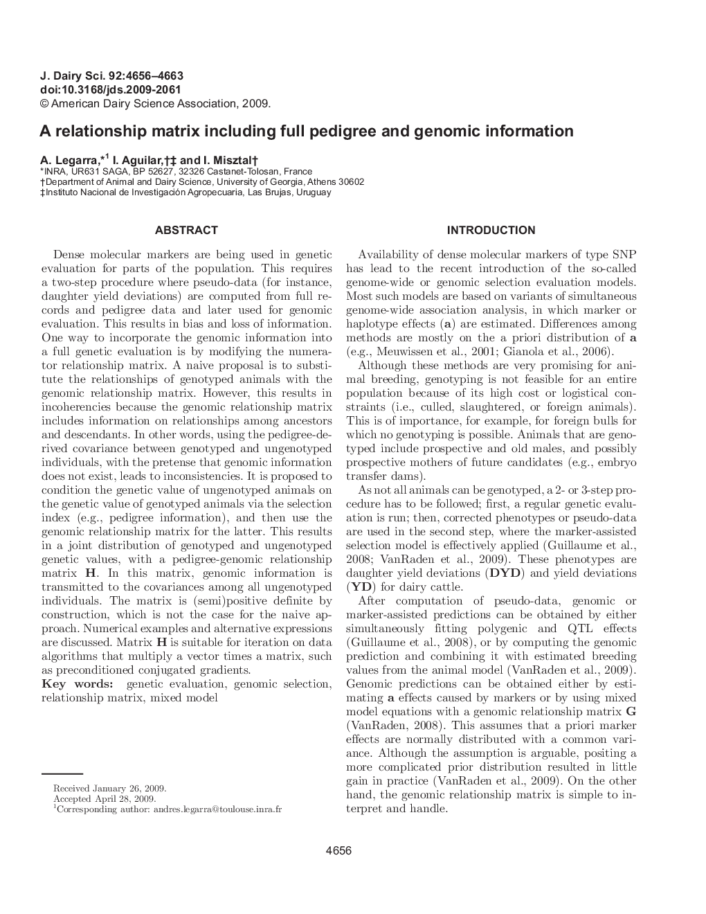 عکس صفحه اول مقاله: A relationship matrix including full pedigree and genomic information A relationship matrix including full pedigree and genomic information