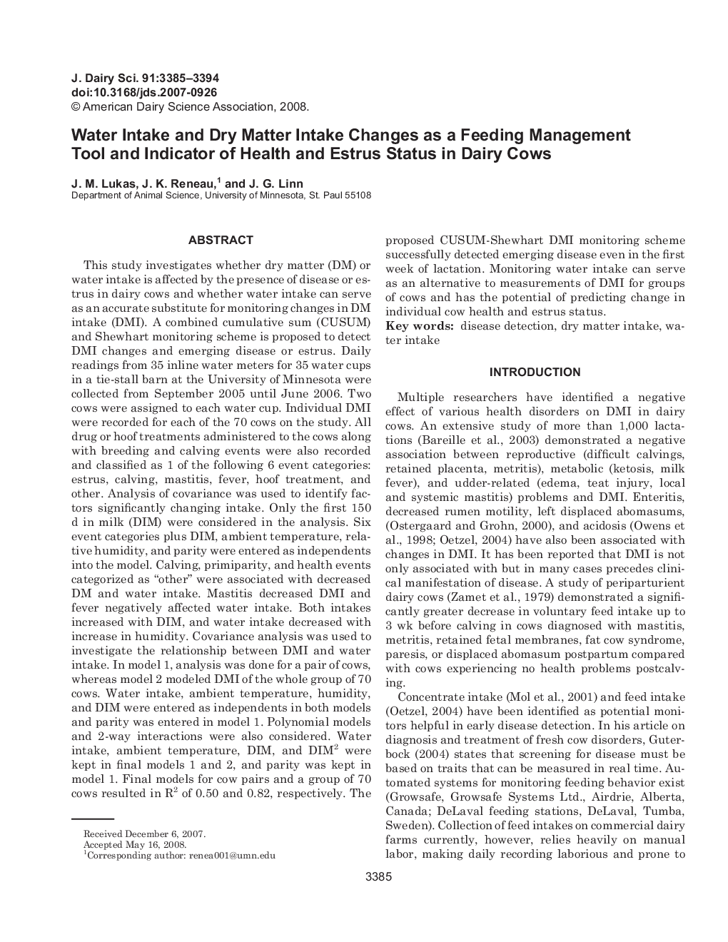 Water Intake and Dry Matter Intake Changes as a Feeding Management Tool and Indicator of Health and Estrus Status in Dairy Cows