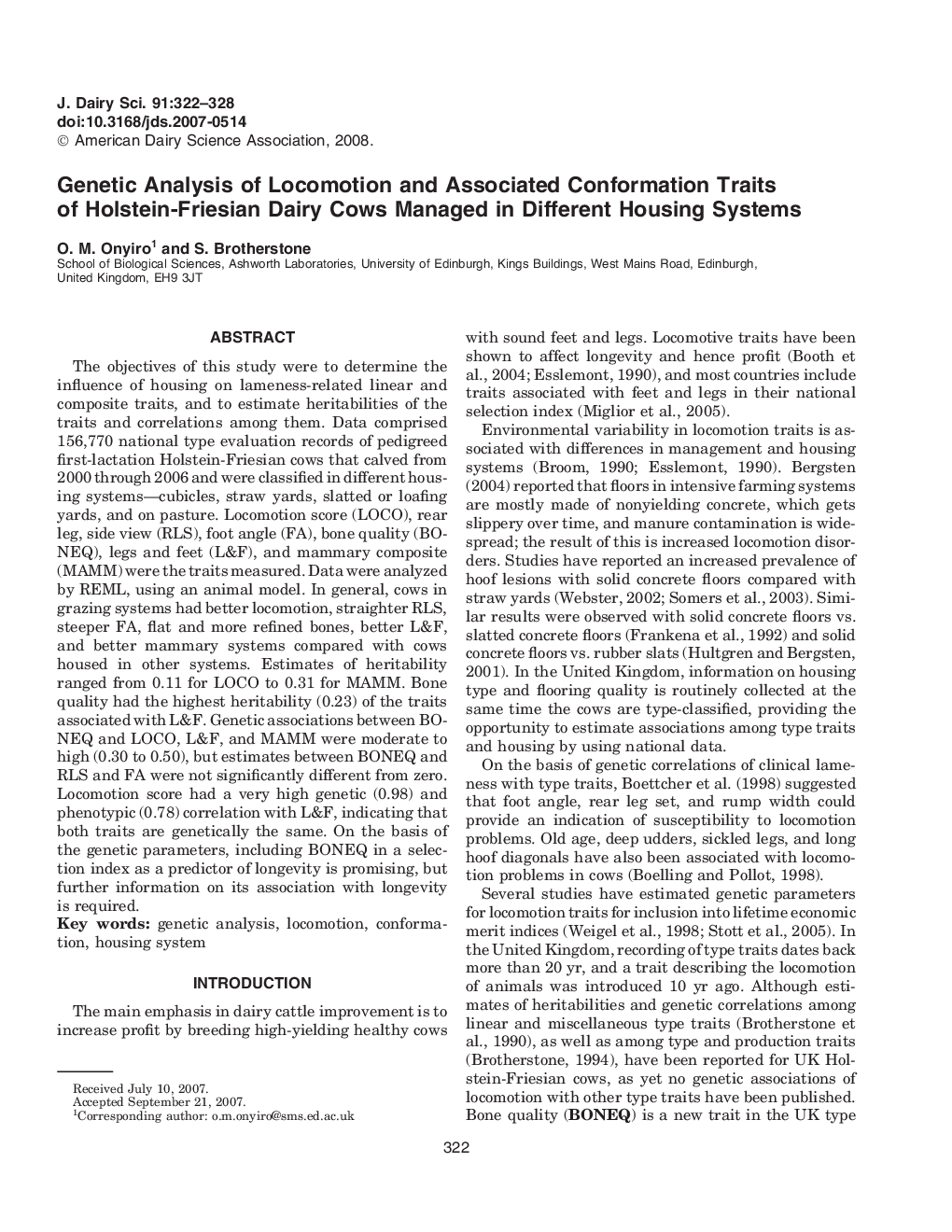 Genetic Analysis of Locomotion and Associated Conformation Traits of Holstein-Friesian Dairy Cows Managed in Different Housing Systems