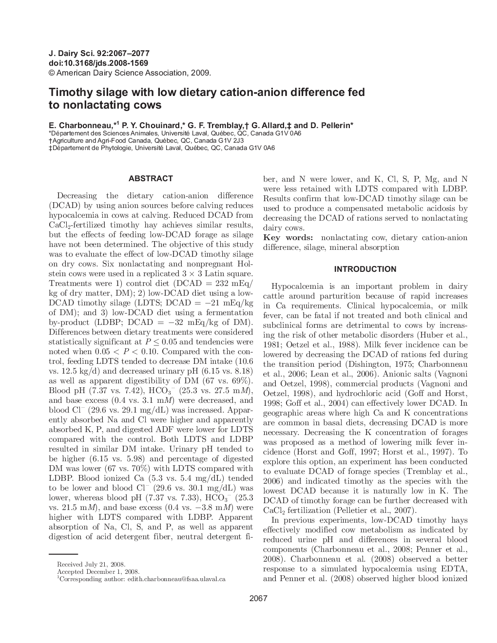 Timothy silage with low dietary cation-anion difference fed to nonlactating cows