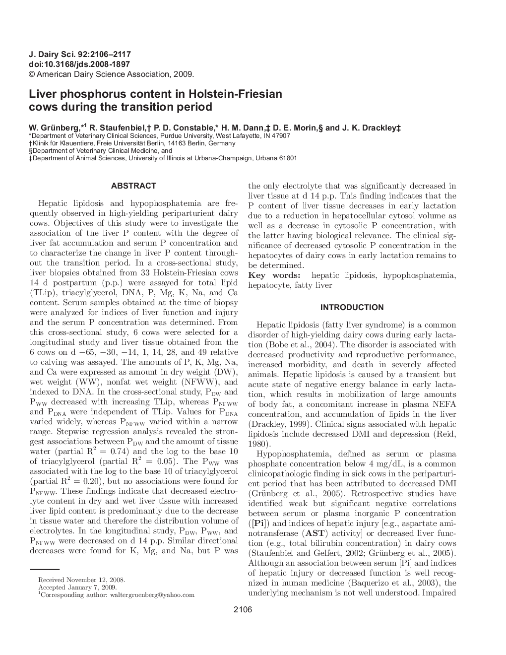 Liver phosphorus content in Holstein-Friesian cows during the transition period