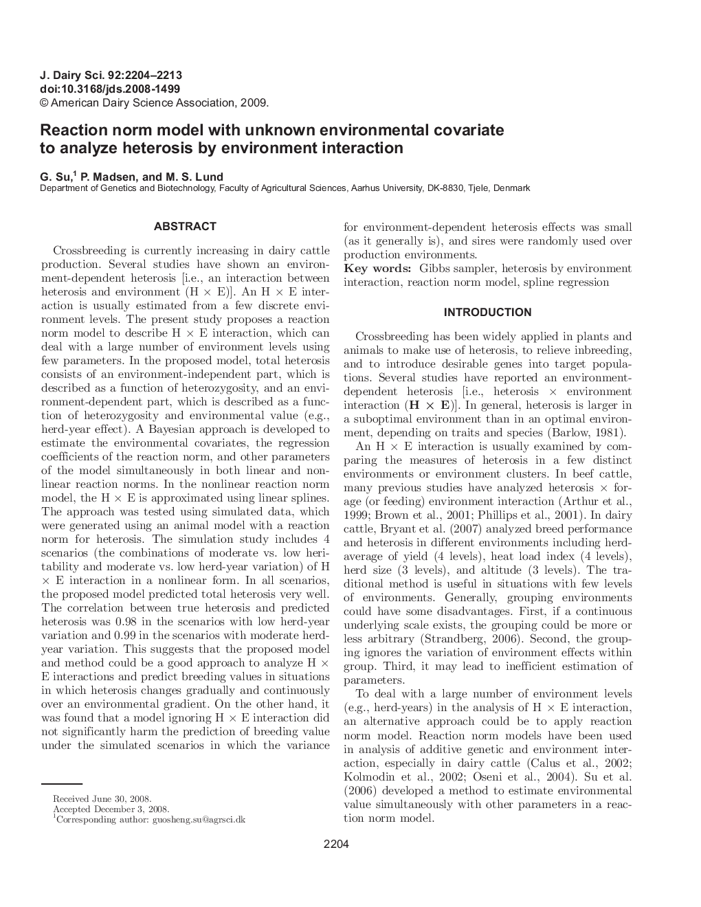 Reaction norm model with unknown environmental covariate to analyze heterosis by environment interaction