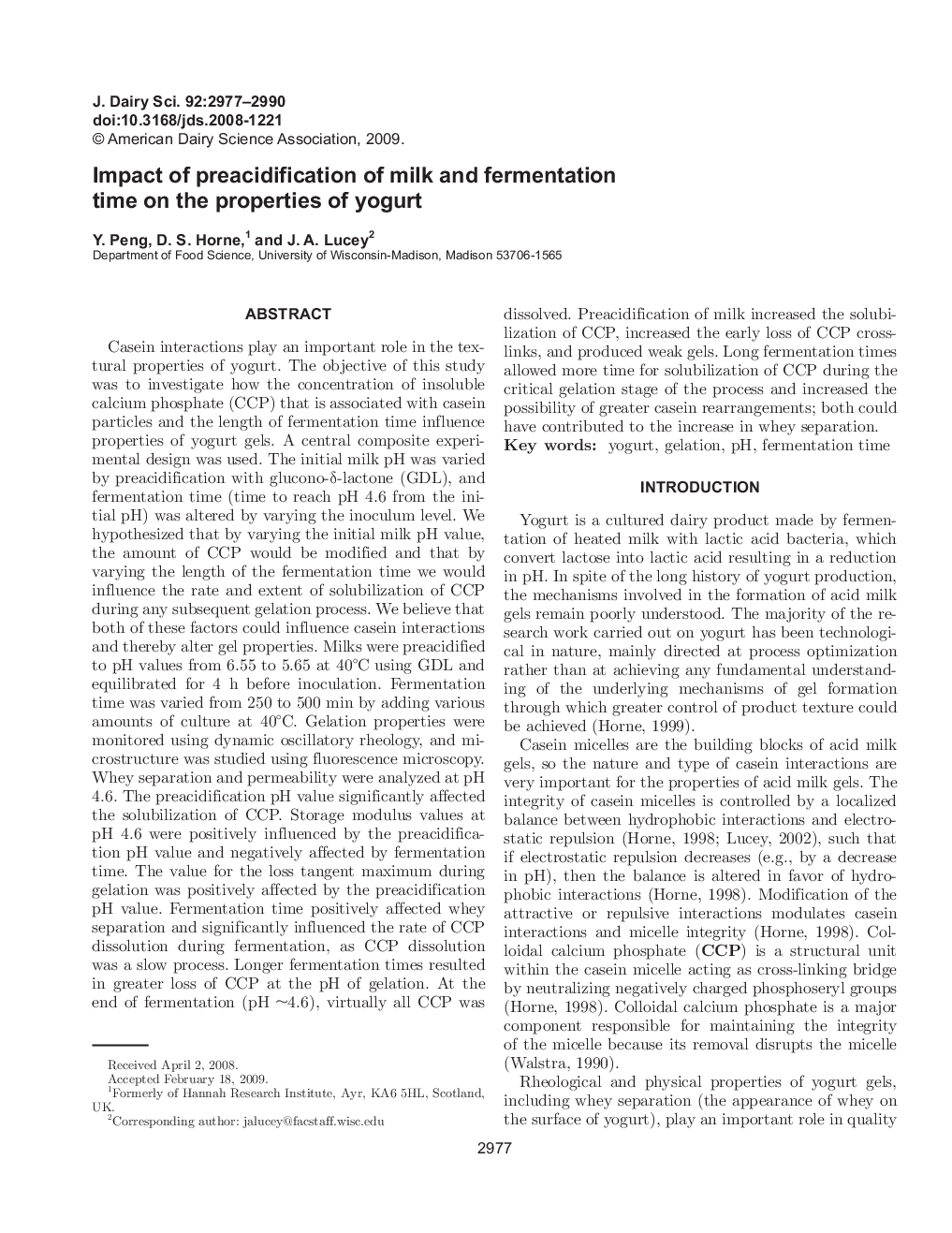 Impact of preacidification of milk and fermentation time on the properties of yogurt