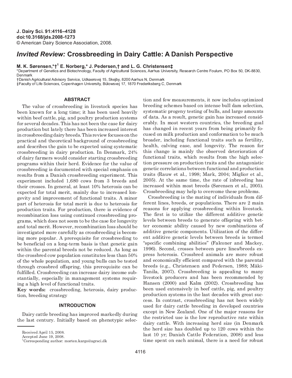 عکس صفحه اول مقاله: Invited Review: Crossbreeding in Dairy Cattle: A Danish Perspective Invited Review: Crossbreeding in Dairy Cattle: A Danish Perspective