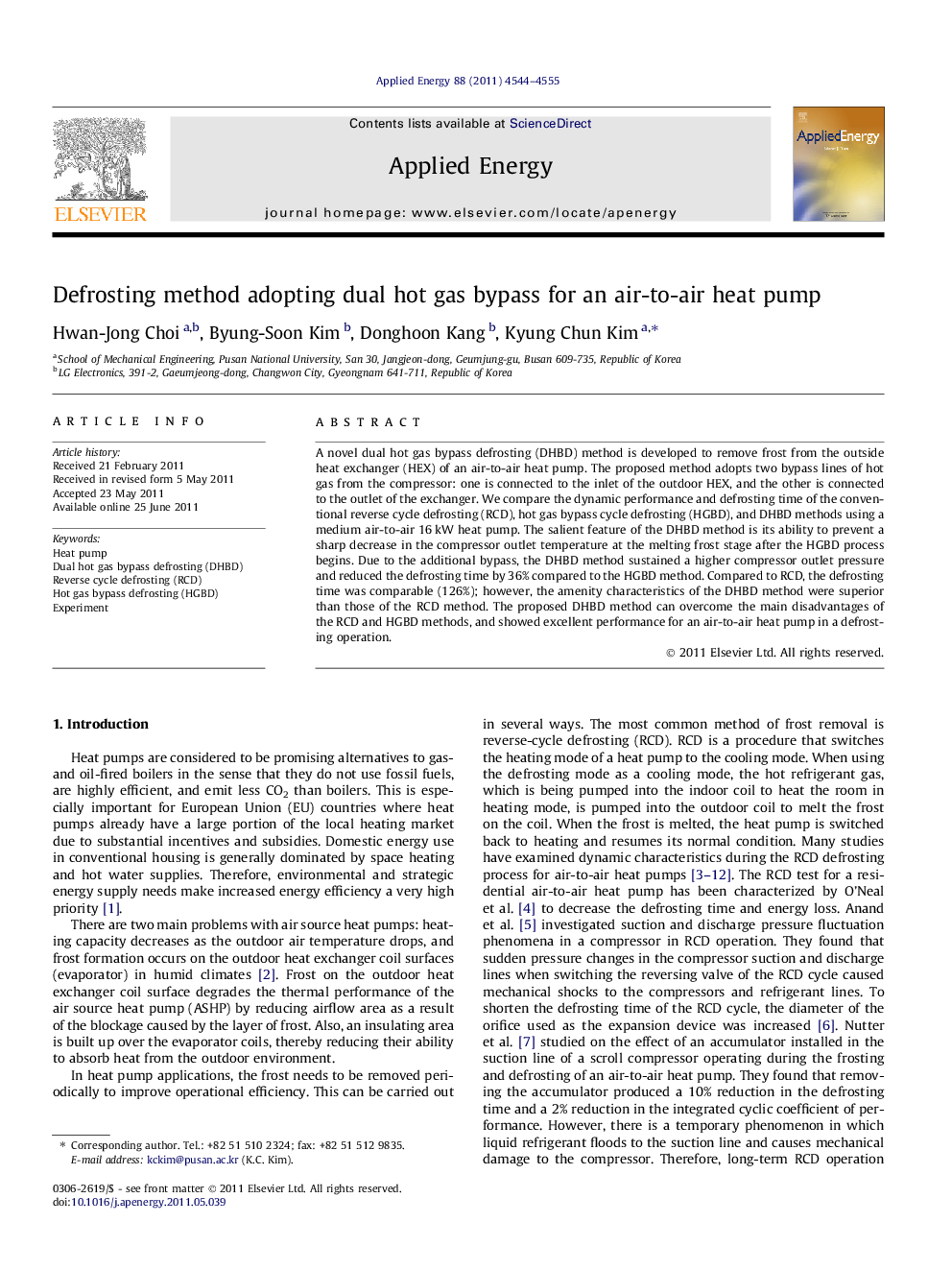 Defrosting method adopting dual hot gas bypass for an air-to-air heat pump