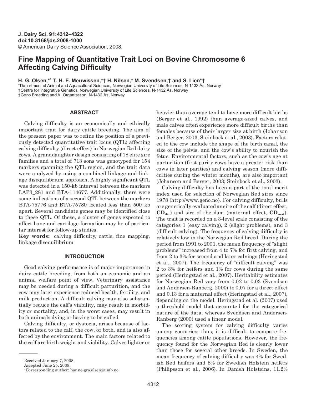 Fine Mapping of Quantitative Trait Loci on Bovine Chromosome 6 Affecting Calving Difficulty