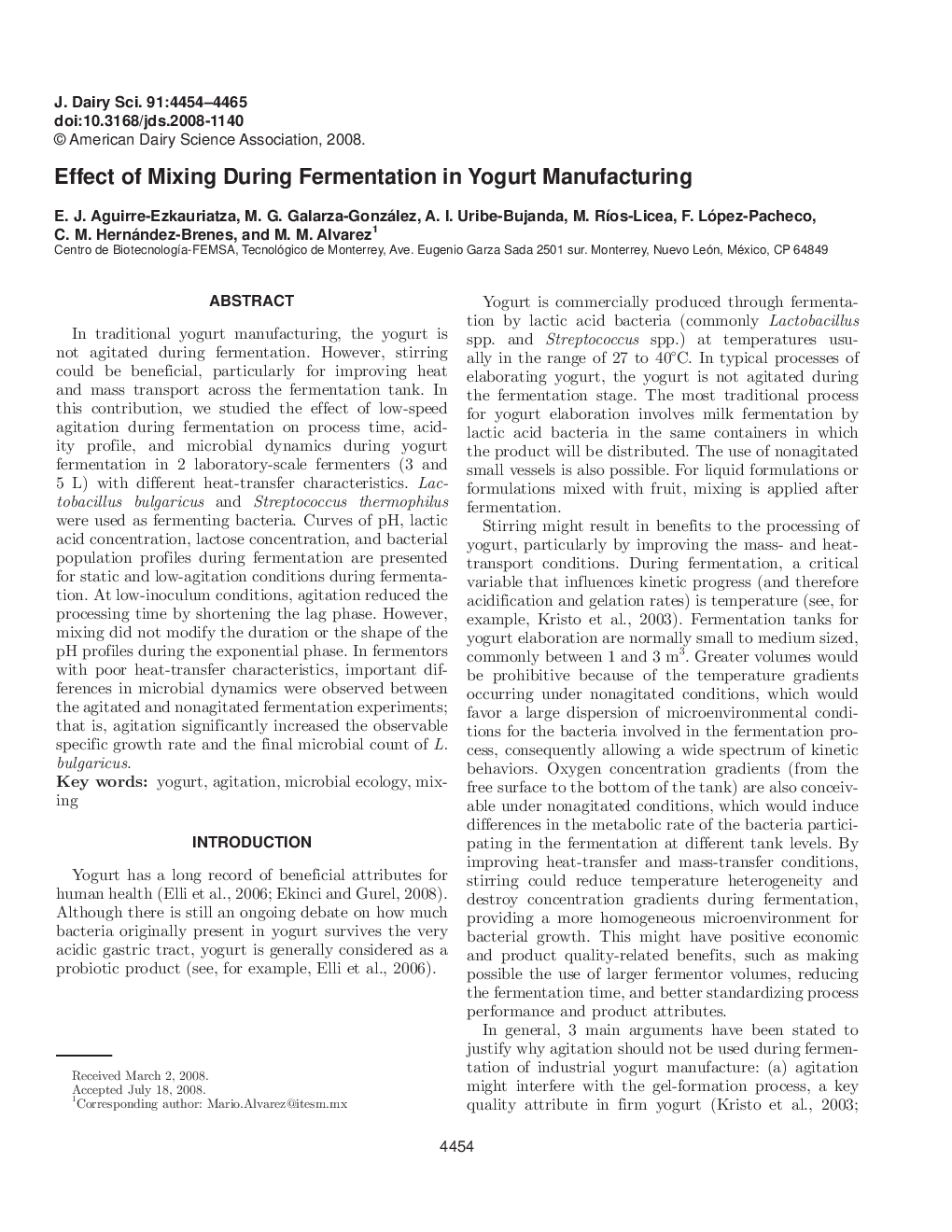 Effect of Mixing During Fermentation in Yogurt Manufacturing