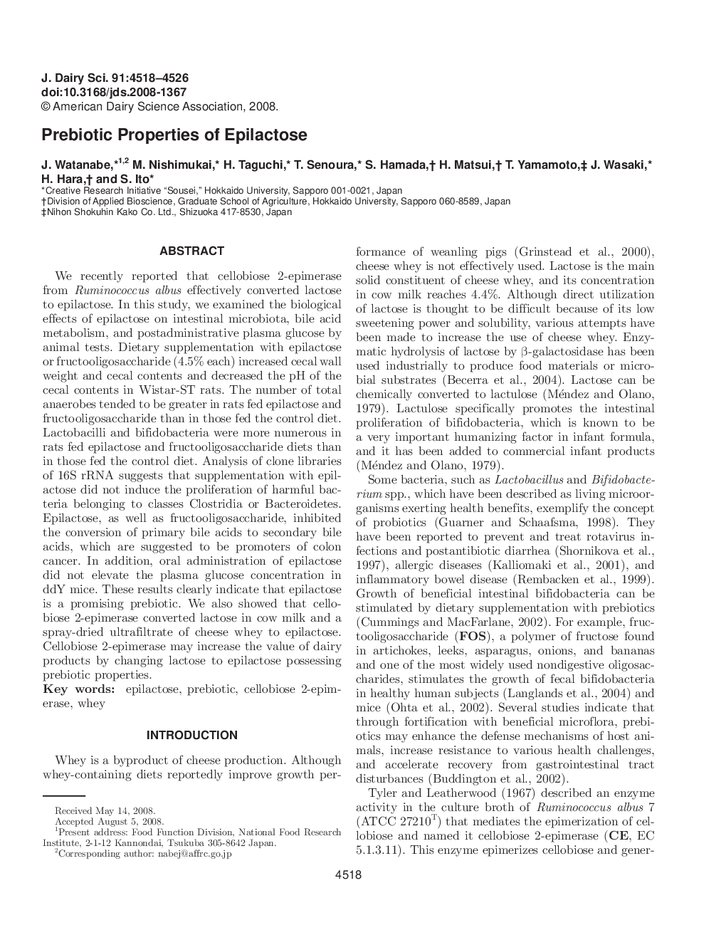 Prebiotic Properties of Epilactose