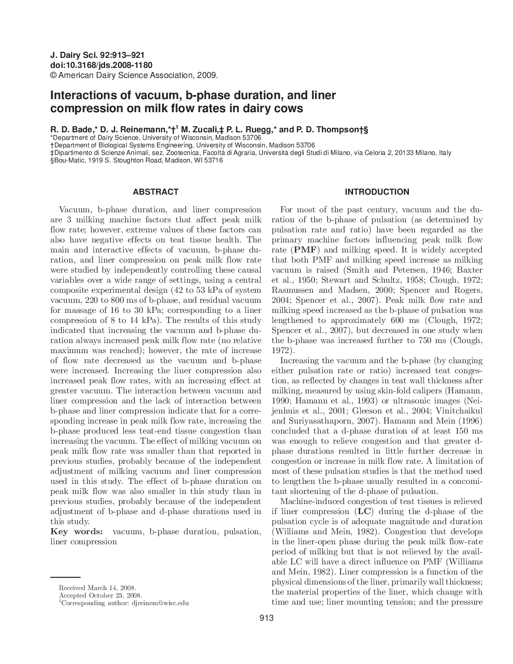 Interactions of vacuum, b-phase duration, and liner compression on milk flow rates in dairy cows