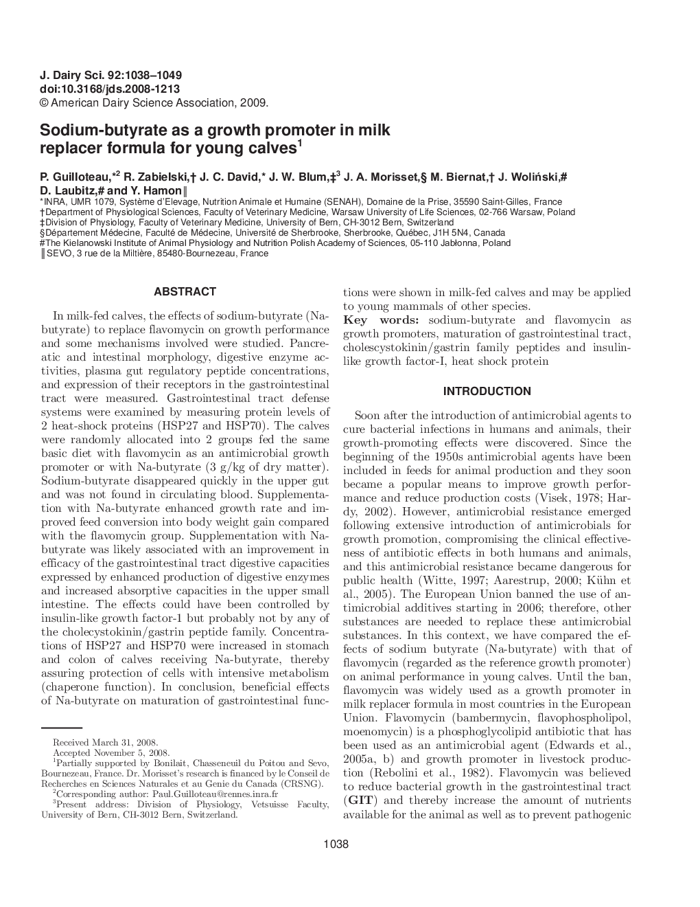 Sodium-butyrate as a growth promoter in milk replacer formula for young calves1