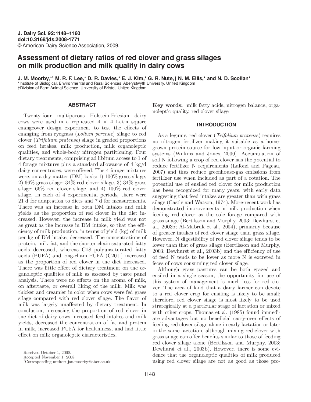 Assessment of dietary ratios of red clover and grass silages on milk production and milk quality in dairy cows