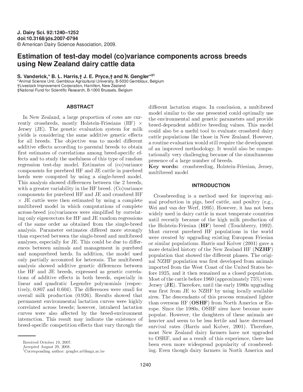 Estimation of test-day model (co)variance components across breeds using New Zealand dairy cattle data