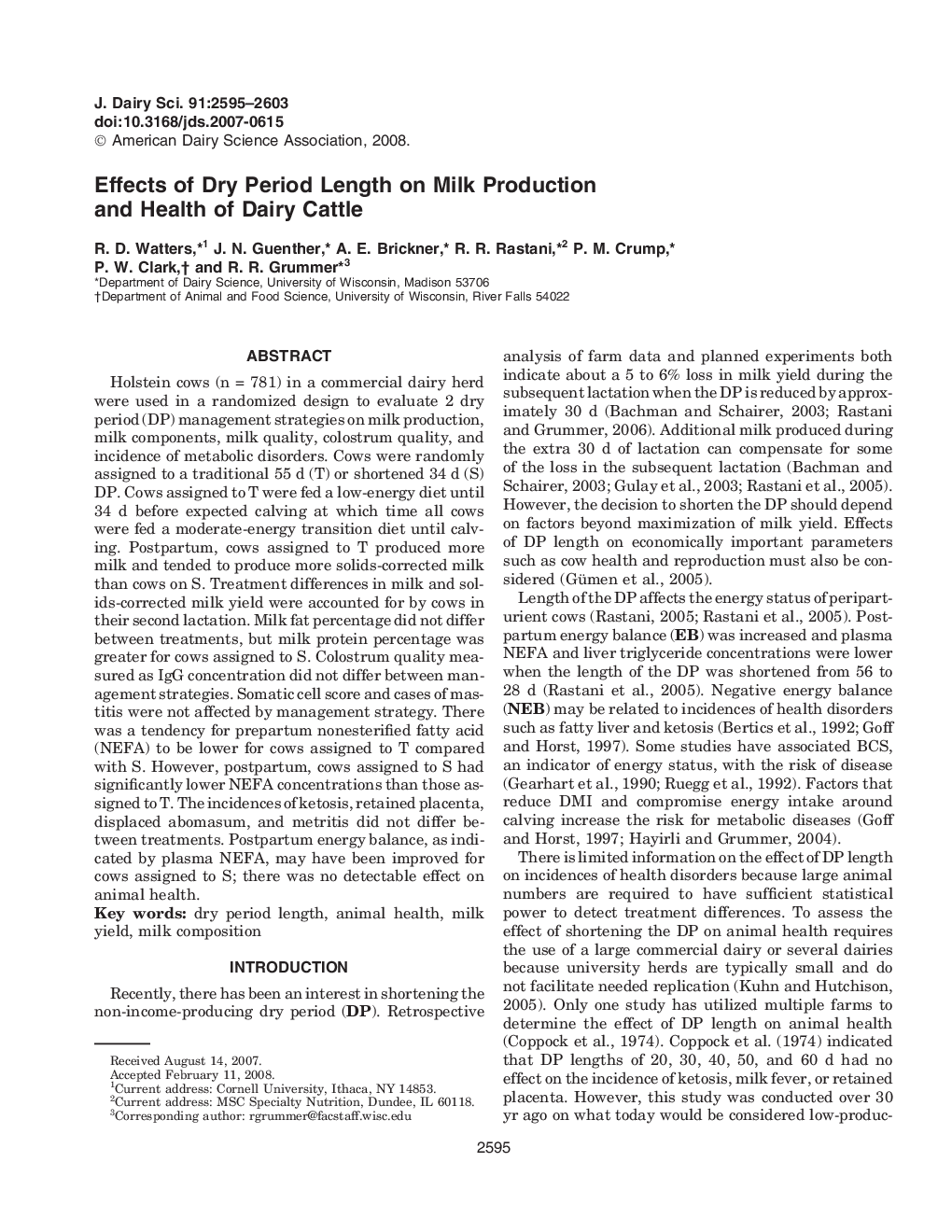 Effects of Dry Period Length on Milk Production and Health of Dairy Cattle