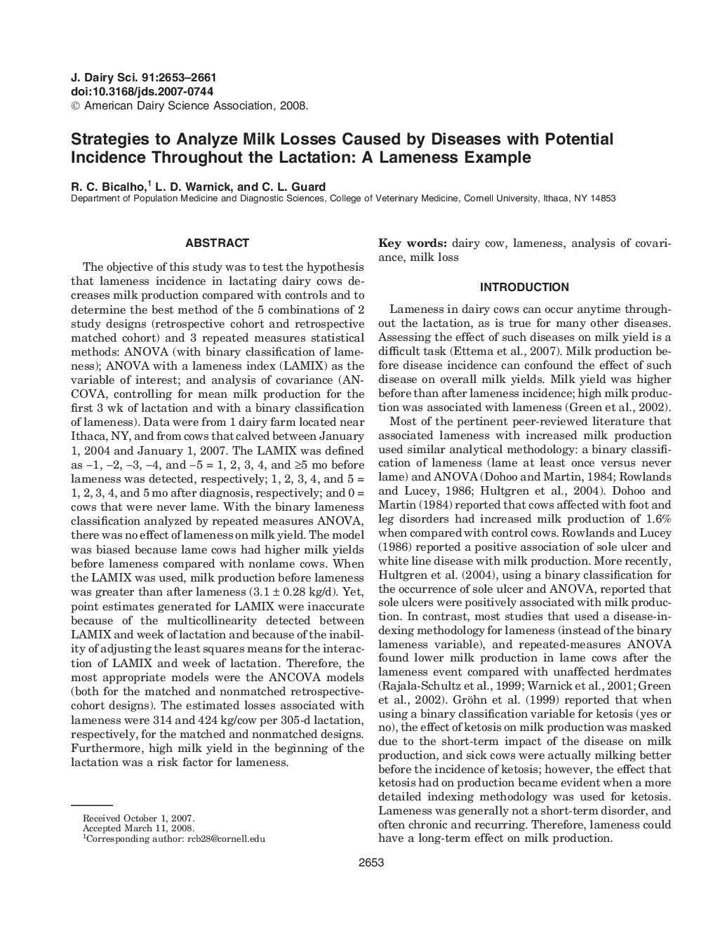 Strategies to Analyze Milk Losses Caused by Diseases with Potential Incidence Throughout the Lactation: A Lameness Example