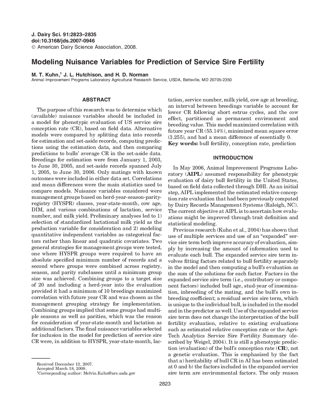 Modeling Nuisance Variables for Prediction of Service Sire Fertility