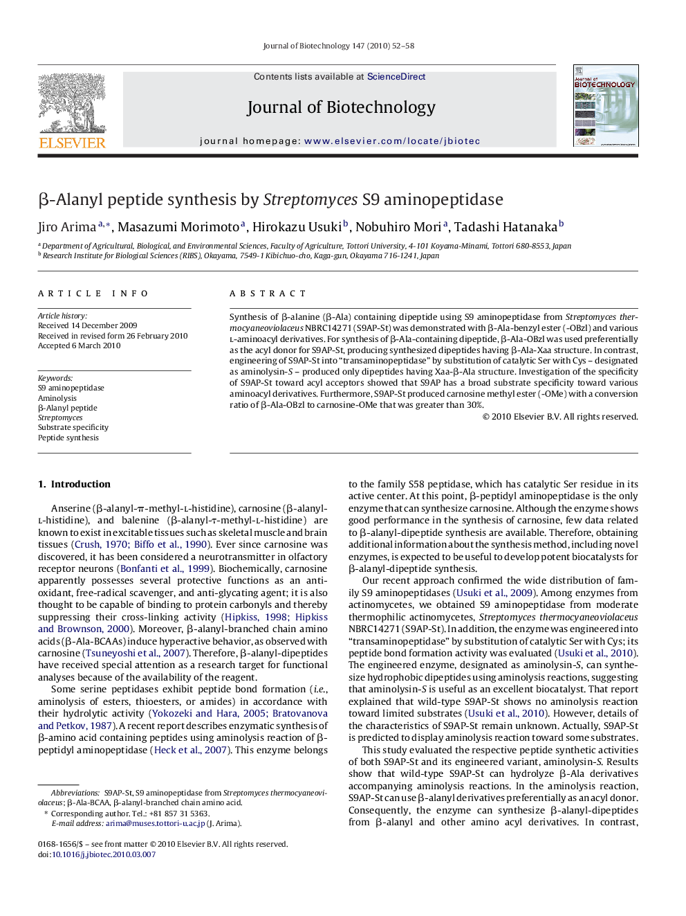 β-Alanyl peptide synthesis by Streptomyces S9 aminopeptidase