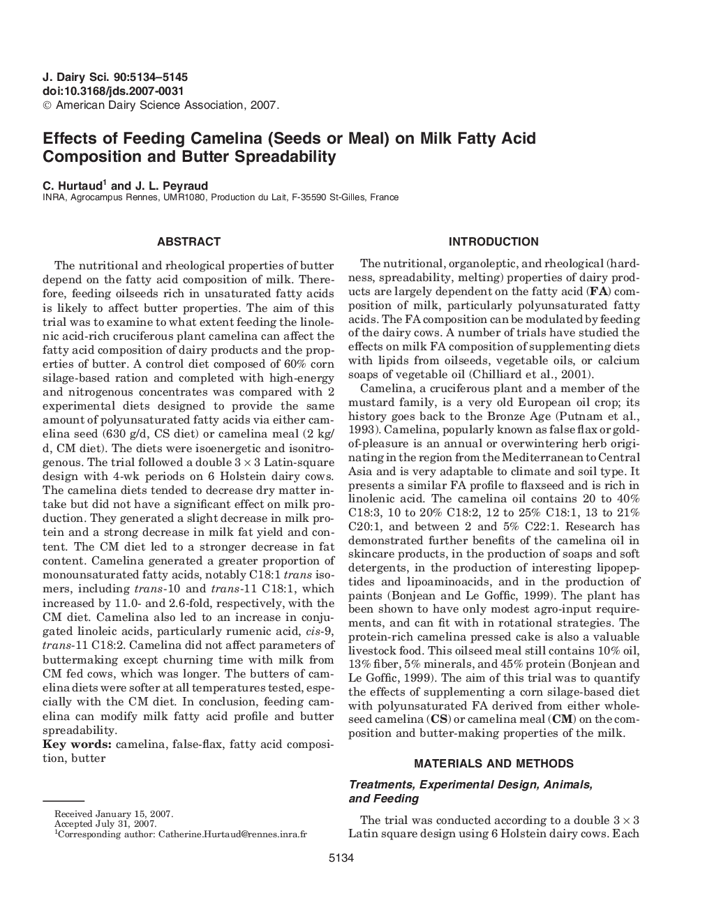 Effects of Feeding Camelina (Seeds or Meal) on Milk Fatty Acid Composition and Butter Spreadability