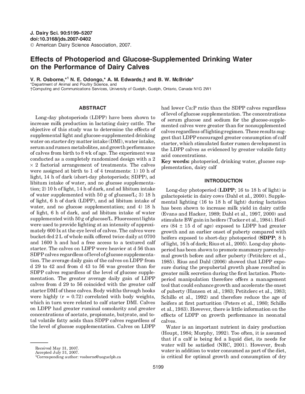 Effects of Photoperiod and Glucose-Supplemented Drinking Water on the Performance of Dairy Calves