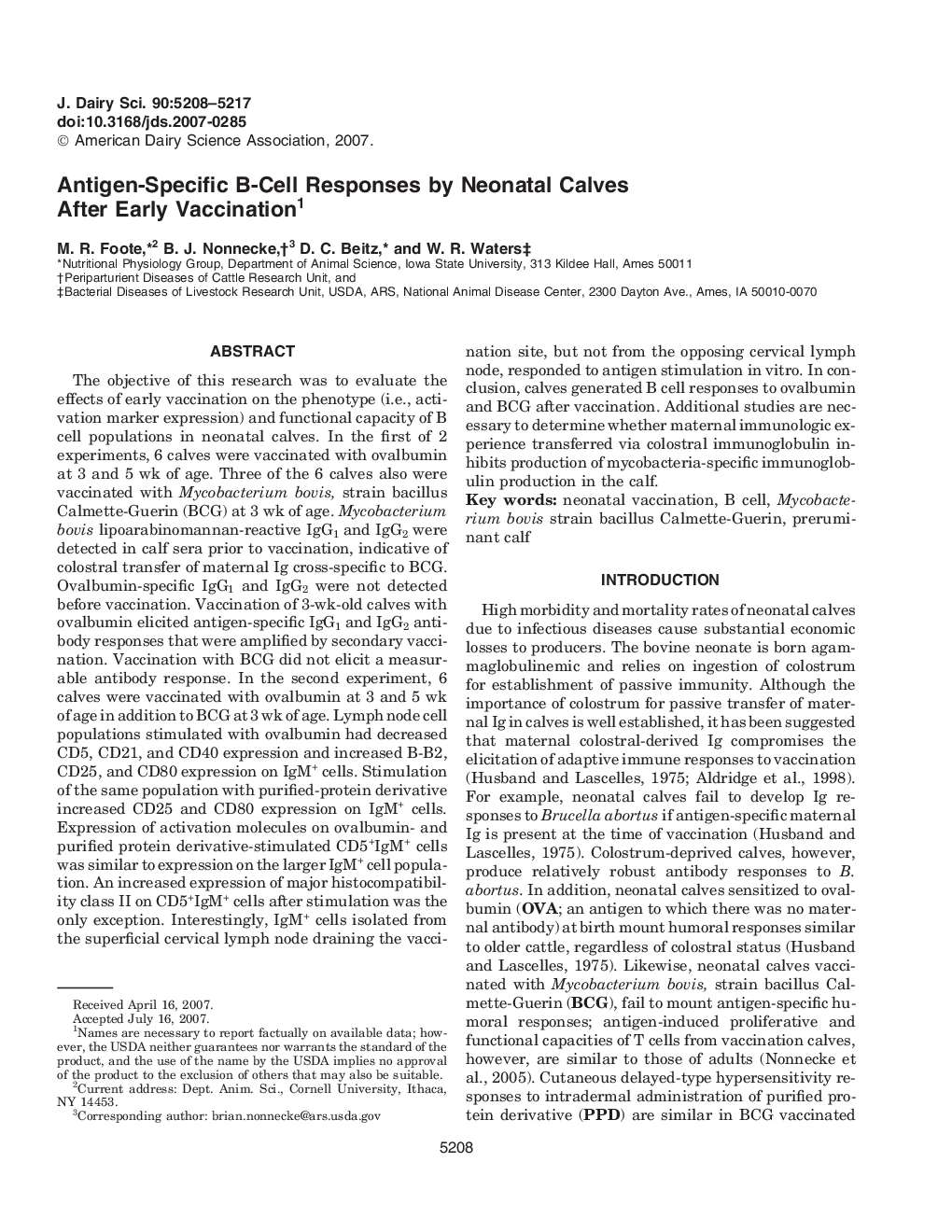 Antigen-Specific B-Cell Responses by Neonatal Calves After Early Vaccination1