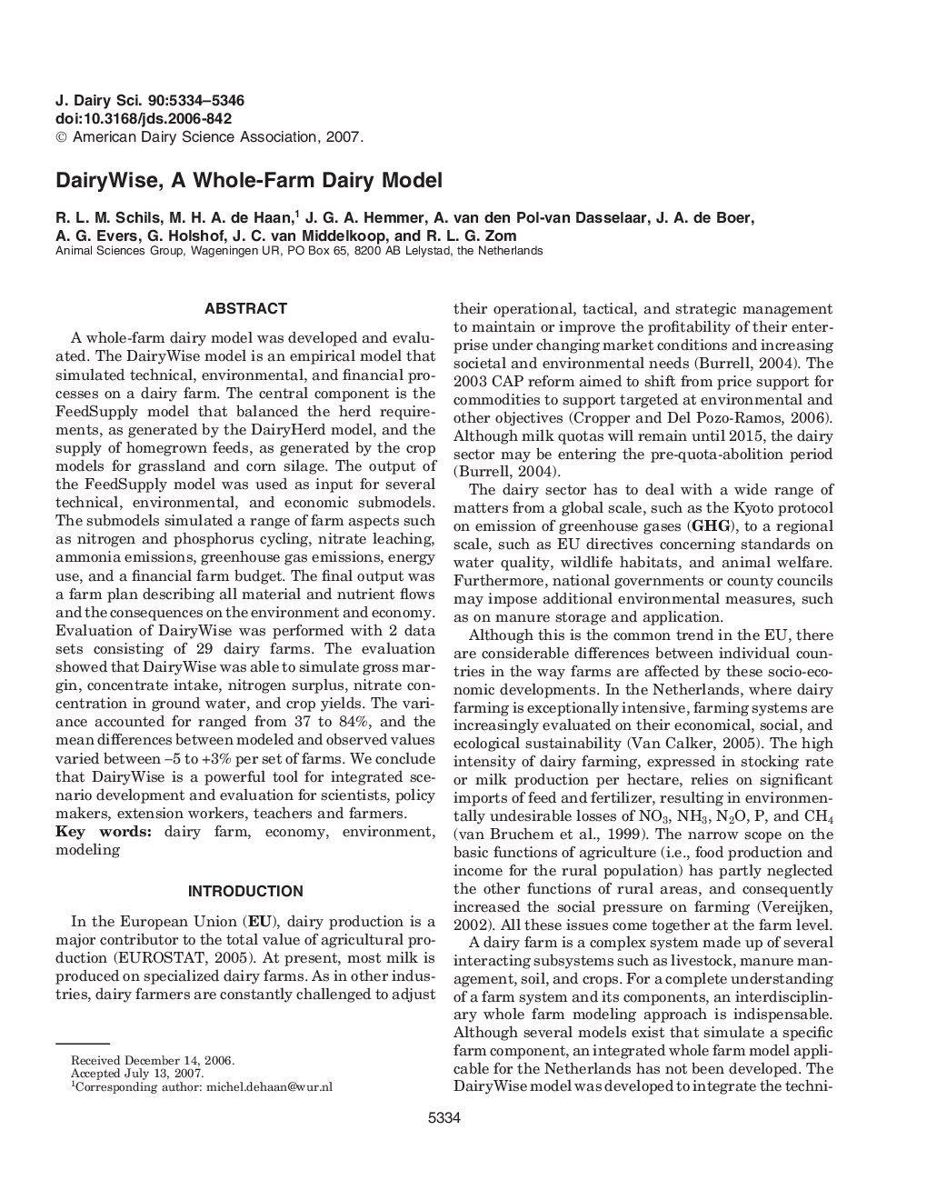 DairyWise, A Whole-Farm Dairy Model