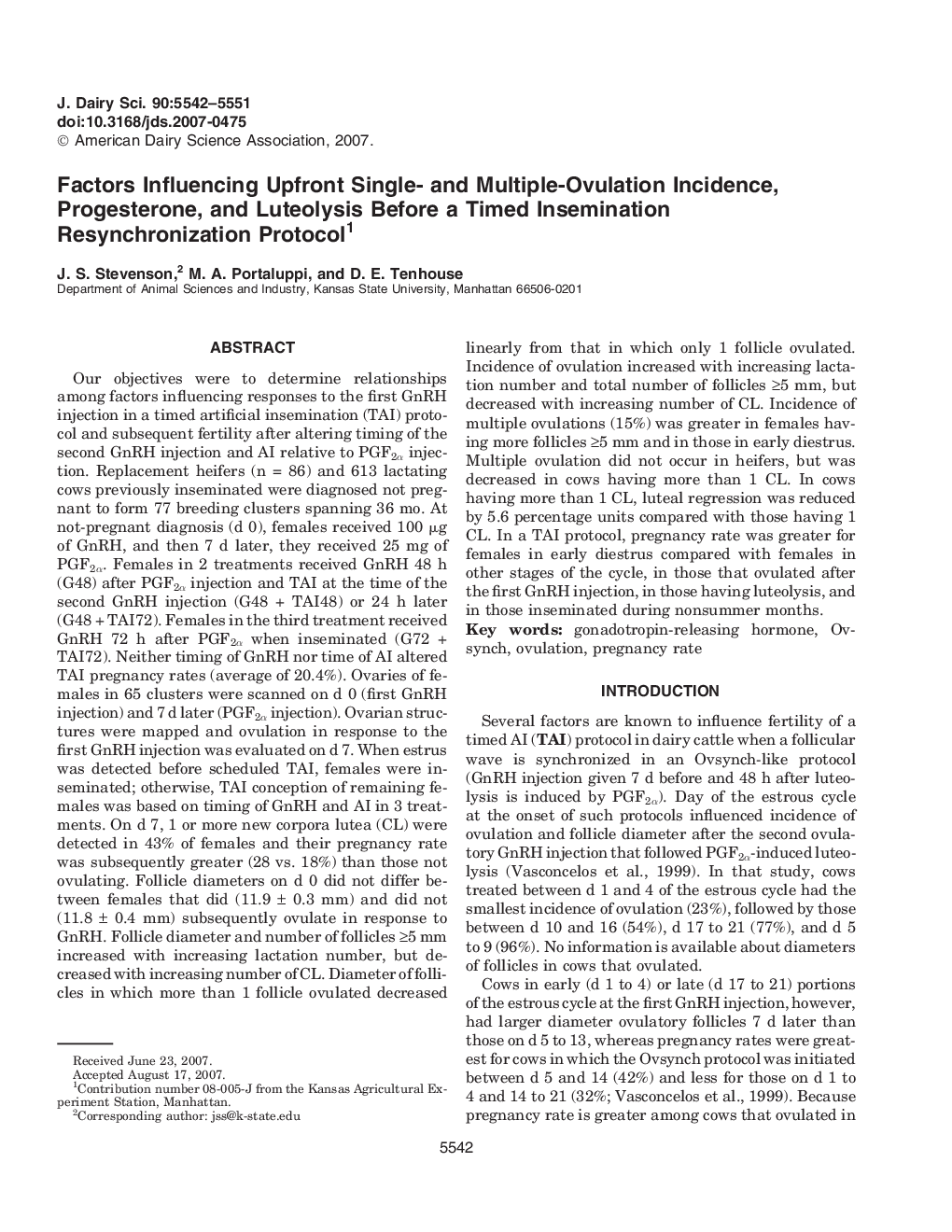 Factors Influencing Upfront Single- and Multiple-Ovulation Incidence, Progesterone, and Luteolysis Before a Timed Insemination Resynchronization Protocol1