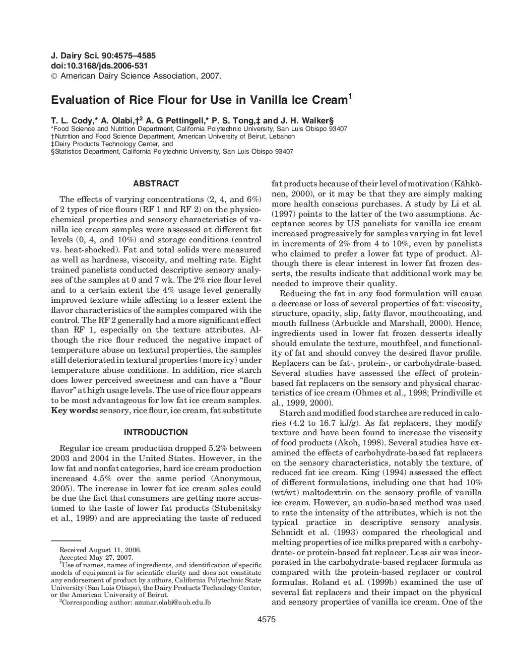 Evaluation of Rice Flour for Use in Vanilla Ice Cream1