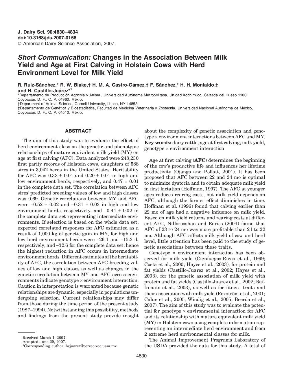 Short Communication: Changes in the Association Between Milk Yield and Age at First Calving in Holstein Cows with Herd Environment Level for Milk Yield