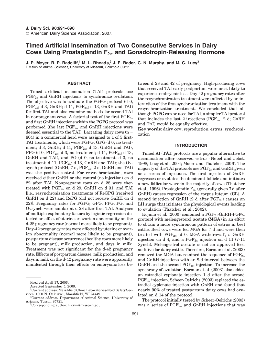 Timed Artificial Insemination of Two Consecutive Services in Dairy Cows Using Prostaglandin F2Î± and Gonadotropin-Releasing Hormone