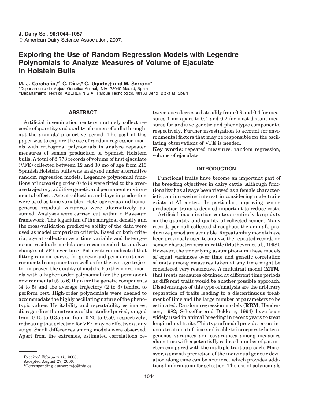 Exploring the Use of Random Regression Models with Legendre Polynomials to Analyze Measures of Volume of Ejaculate in Holstein Bulls