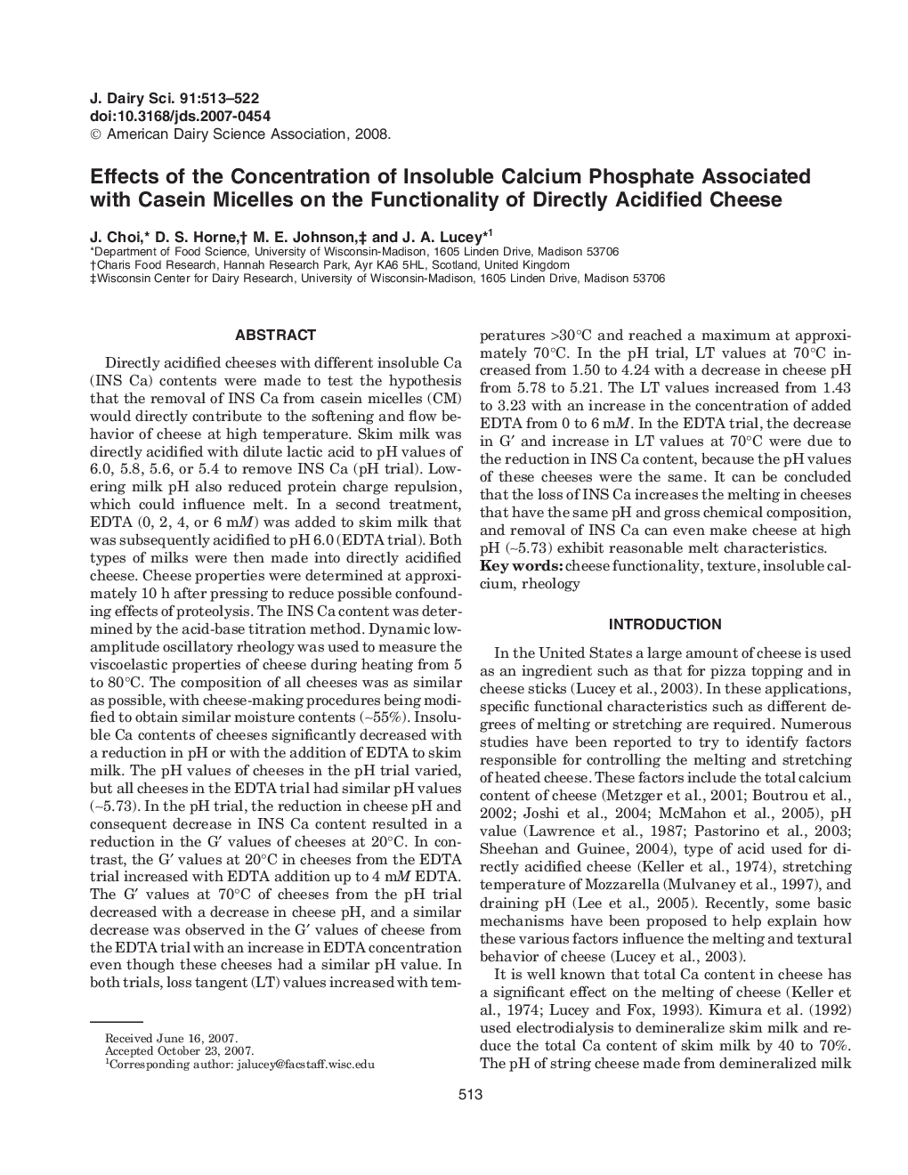 Effects of the Concentration of Insoluble Calcium Phosphate Associated with Casein Micelles on the Functionality of Directly Acidified Cheese