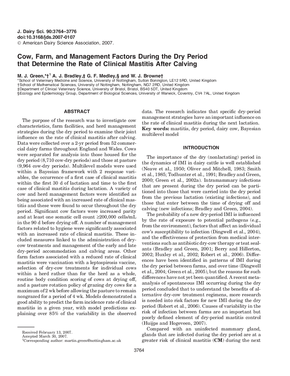 Cow, Farm, and Management Factors During the Dry Period that Determine the Rate of Clinical Mastitis After Calving