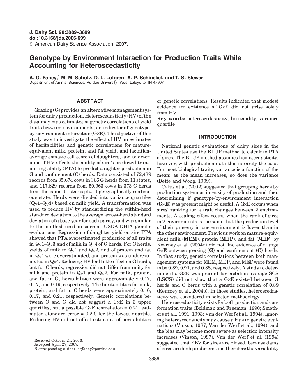 Genotype by Environment Interaction for Production Traits While Accounting for Heteroscedasticity