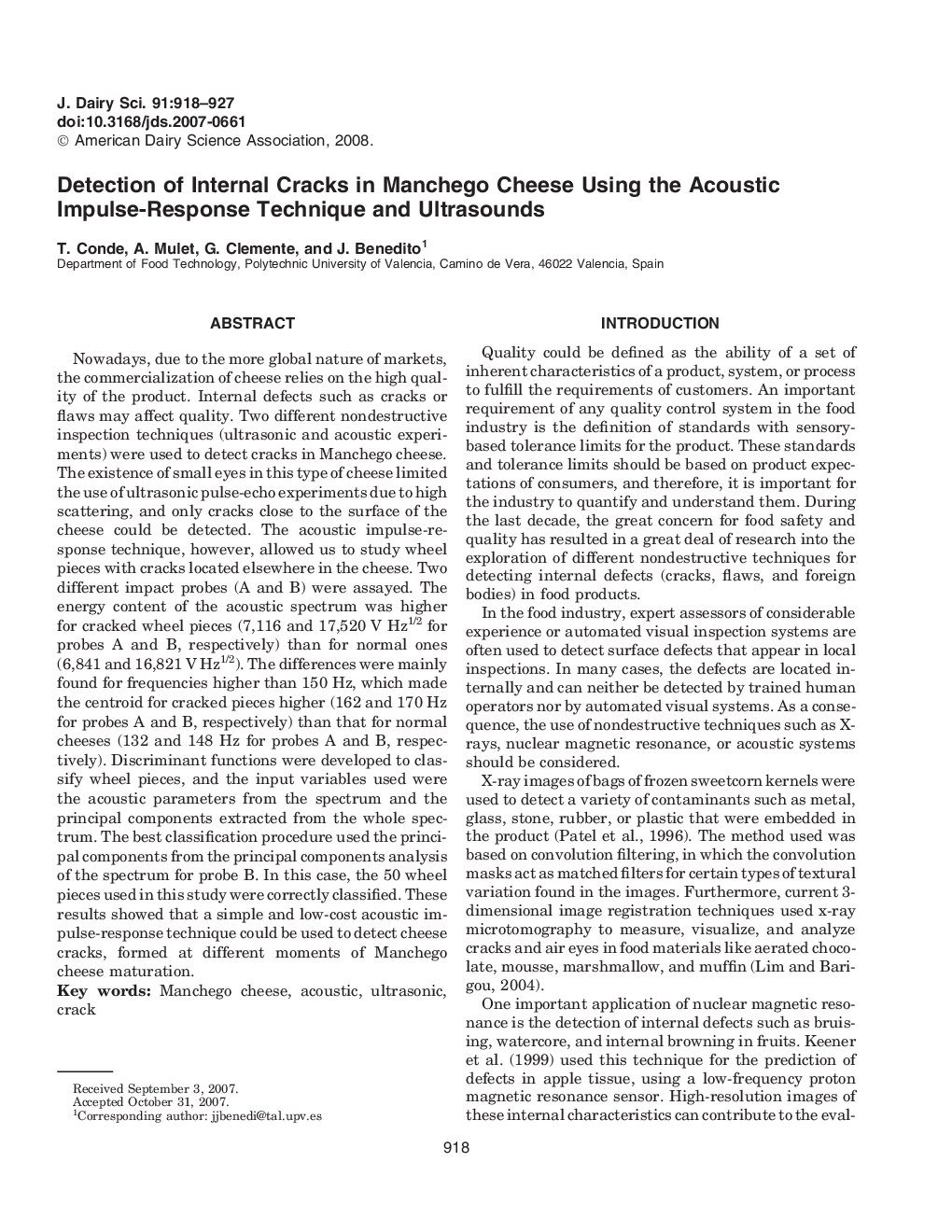 Detection of Internal Cracks in Manchego Cheese Using the Acoustic Impulse-Response Technique and Ultrasounds