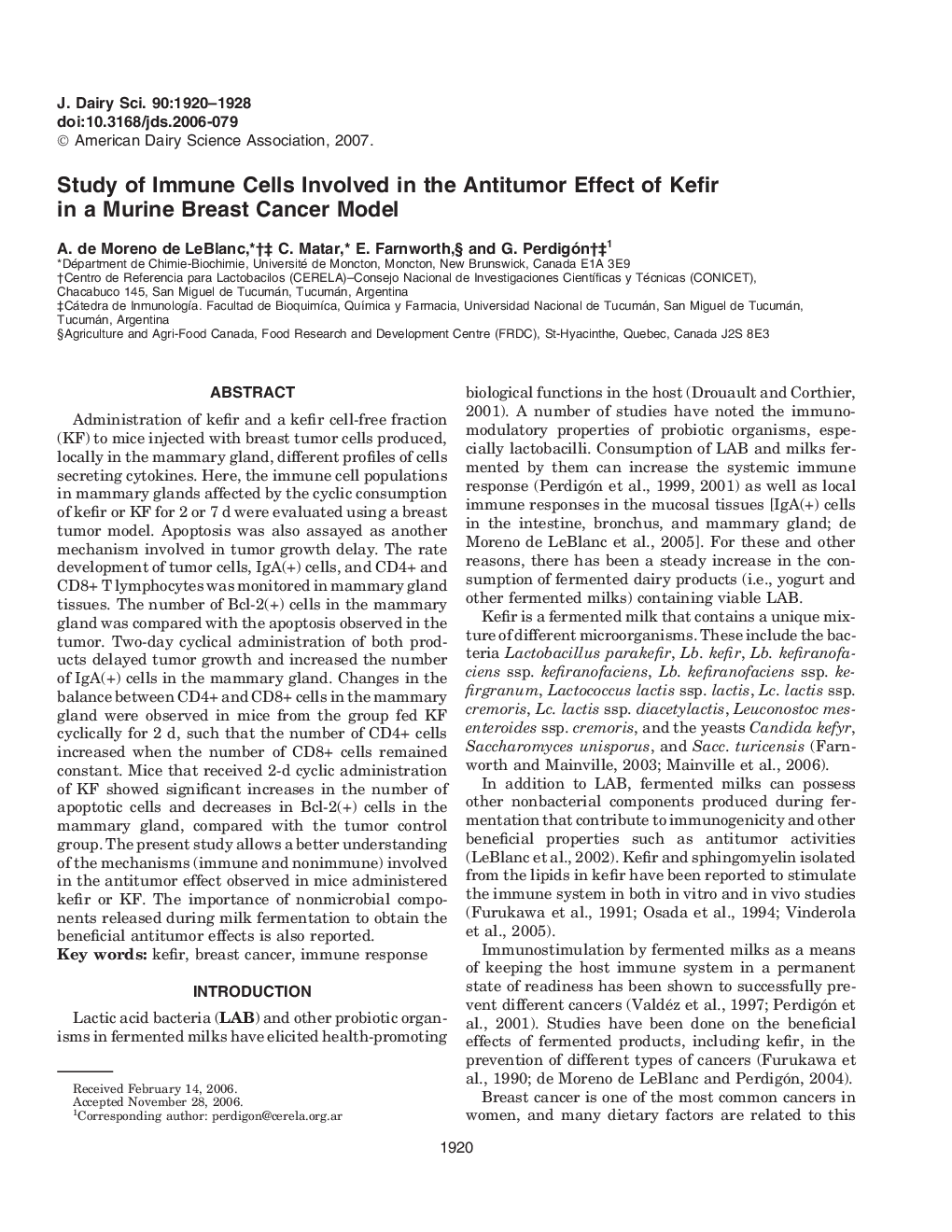 Study of Immune Cells Involved in the Antitumor Effect of Kefir in a Murine Breast Cancer Model