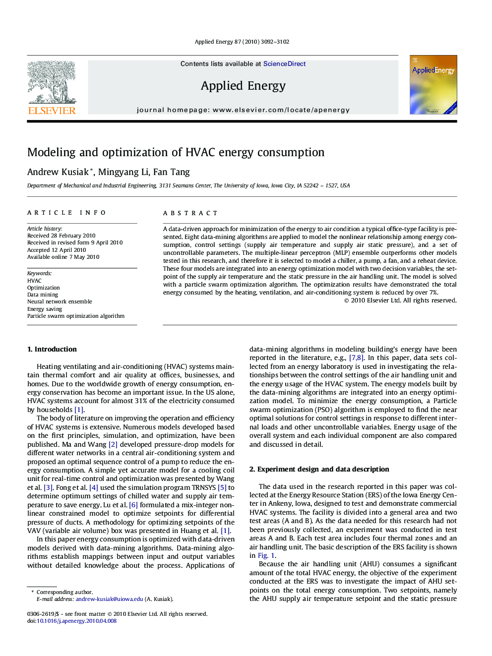 Modeling and optimization of HVAC energy consumption