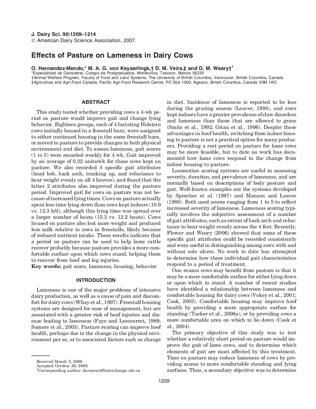 Effects of Pasture on Lameness in Dairy Cows