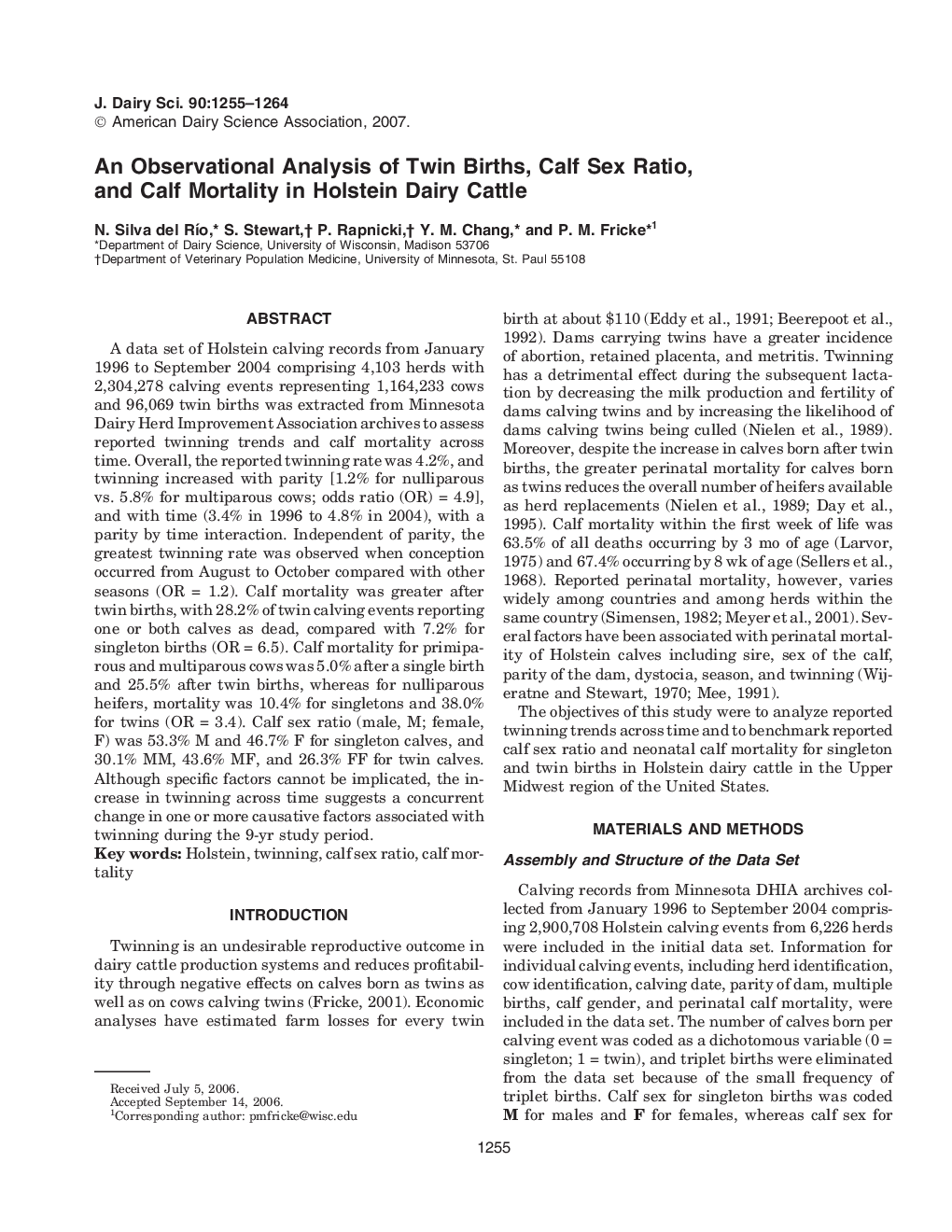 An Observational Analysis of Twin Births, Calf Sex Ratio, and Calf Mortality in Holstein Dairy Cattle