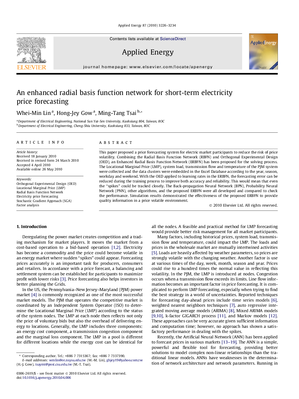 An enhanced radial basis function network for short-term electricity price forecasting