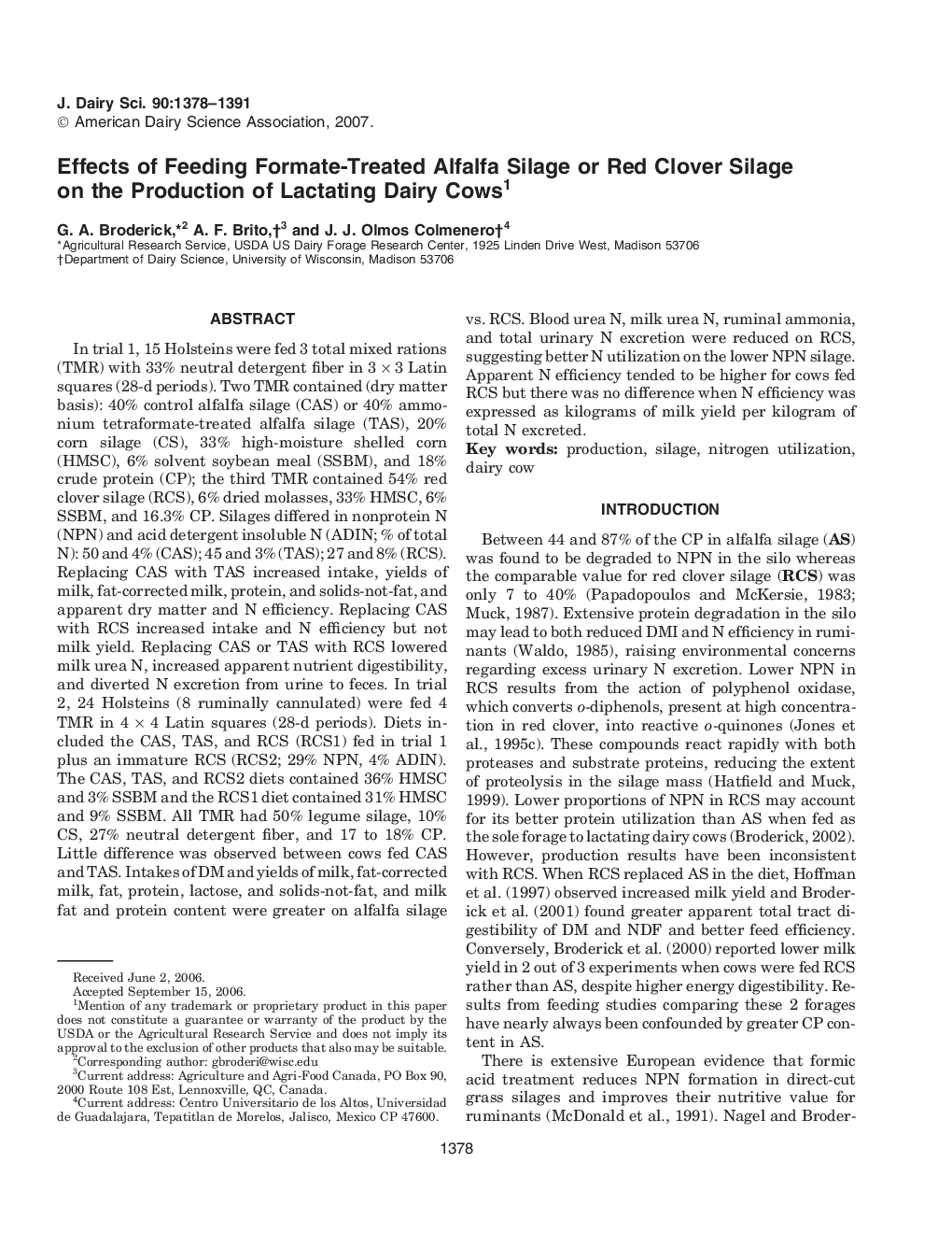 Effects of Feeding Formate-Treated Alfalfa Silage or Red Clover Silage on the Production of Lactating Dairy Cows1