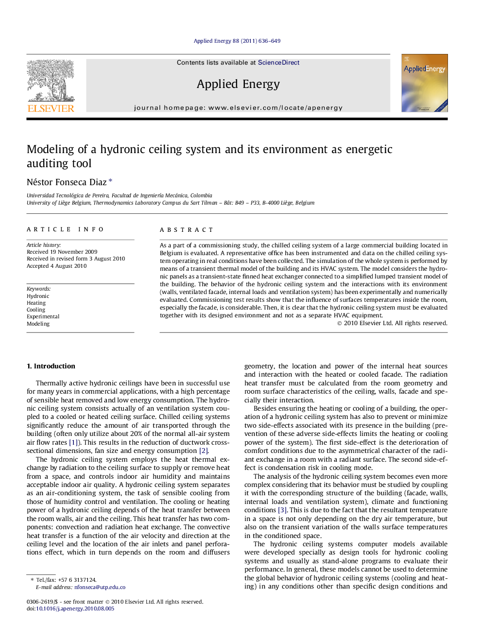 Modeling of a hydronic ceiling system and its environment as energetic auditing tool