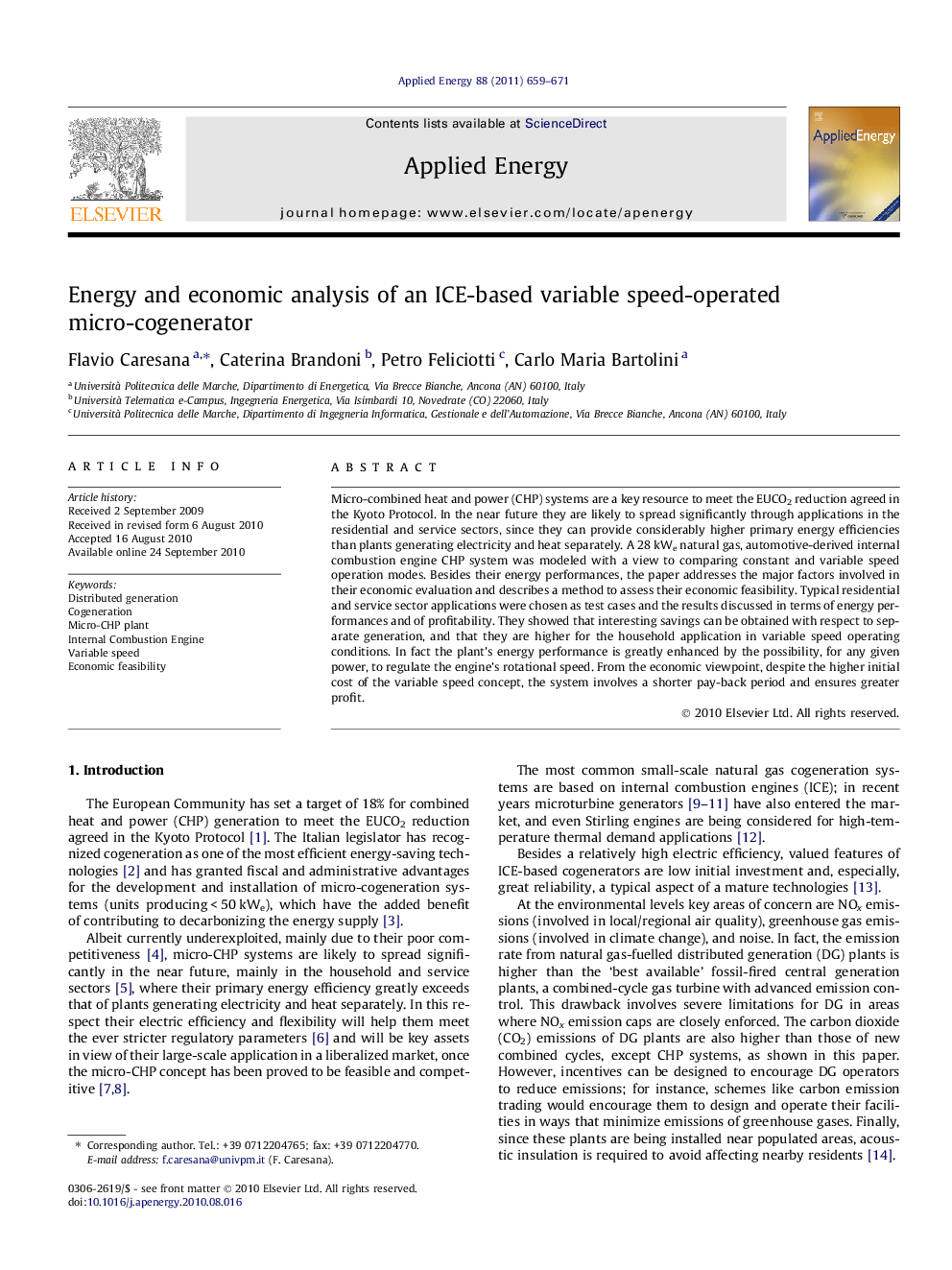 Energy and economic analysis of an ICE-based variable speed-operated micro-cogenerator