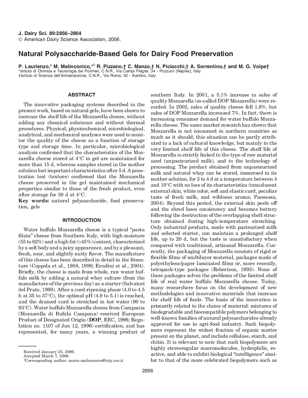 Natural Polysaccharide-Based Gels for Dairy Food Preservation