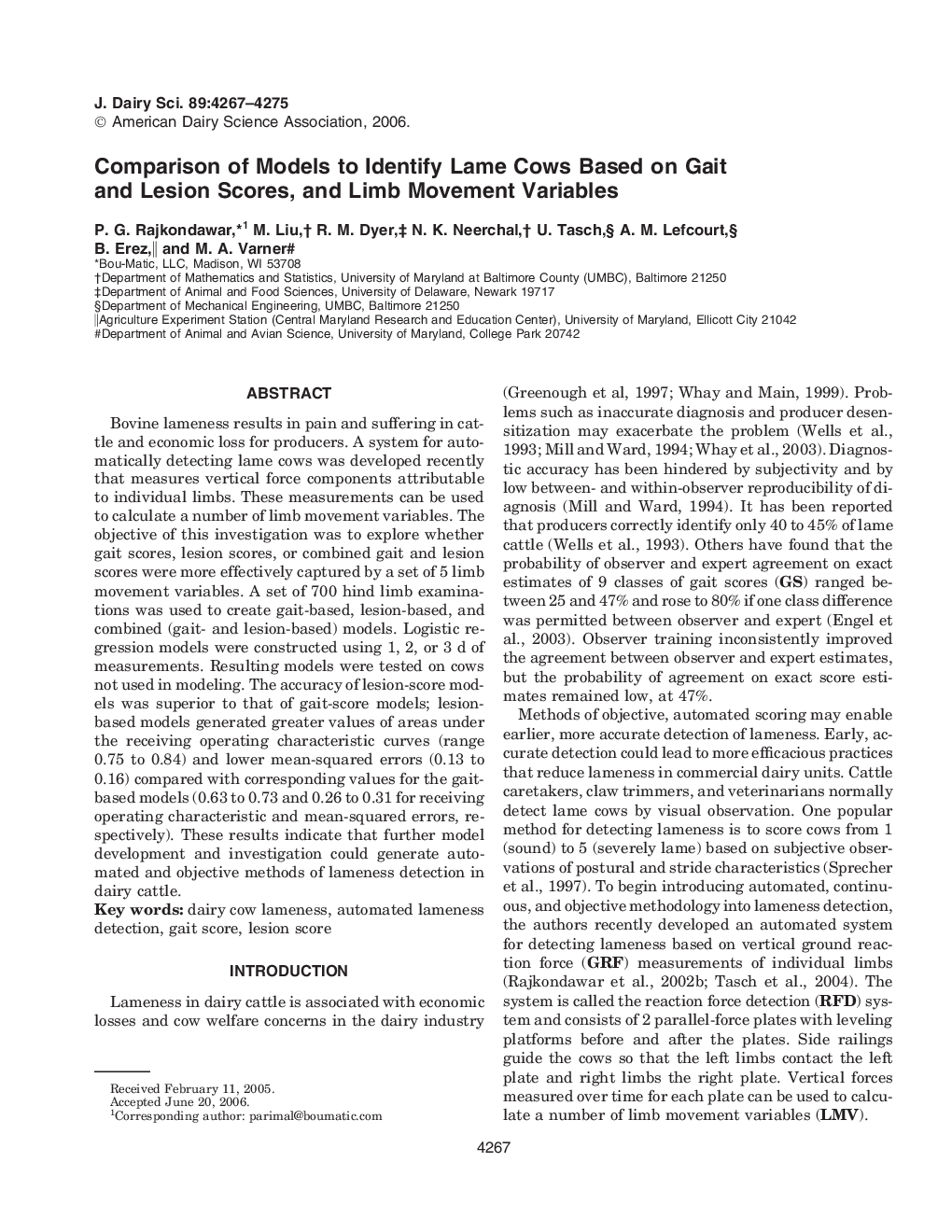 Comparison of Models to Identify Lame Cows Based on Gait and Lesion Scores, and Limb Movement Variables