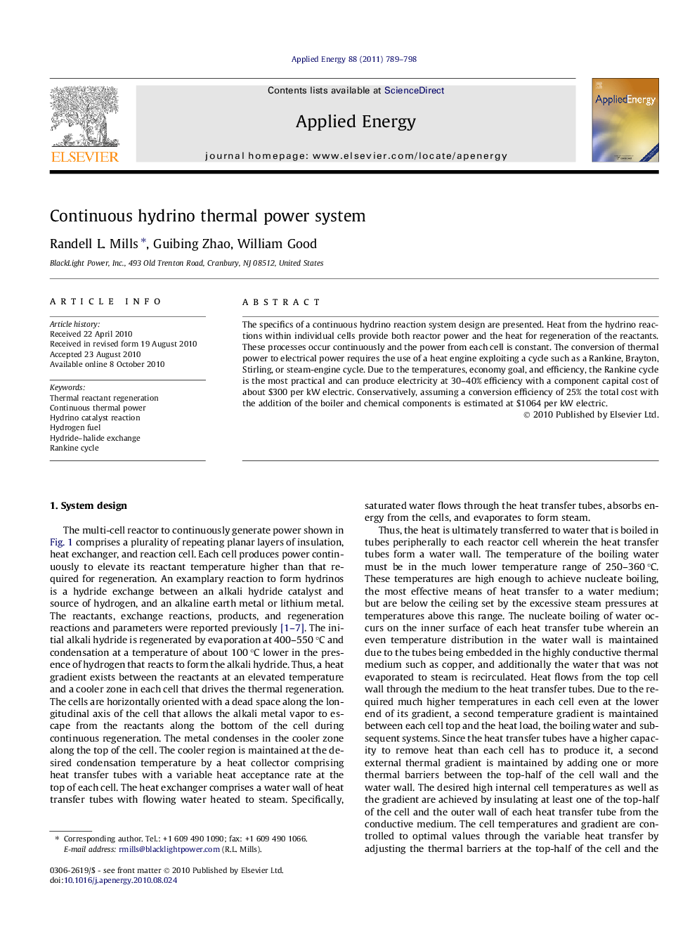 Continuous hydrino thermal power system