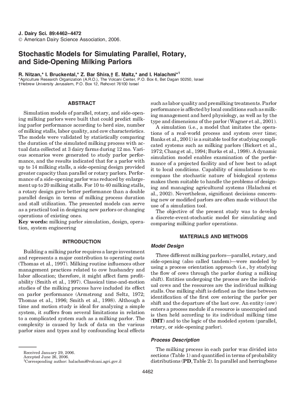 Stochastic Models for Simulating Parallel, Rotary, and Side-Opening Milking Parlors