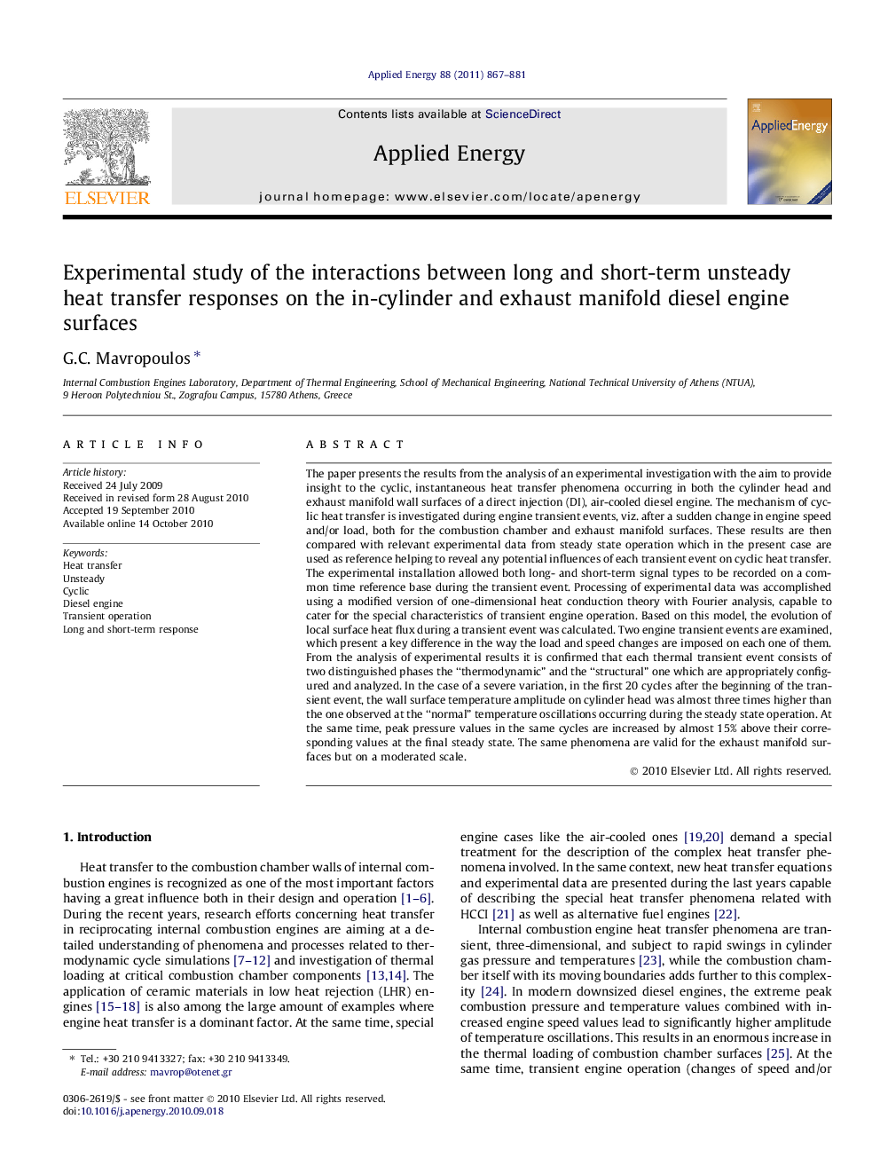 Experimental study of the interactions between long and short-term unsteady heat transfer responses on the in-cylinder and exhaust manifold diesel engine surfaces